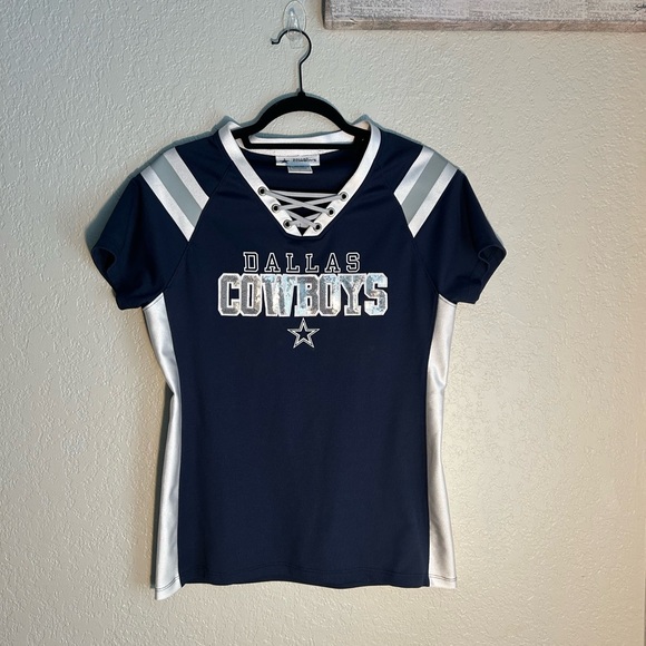 Dallas Cowboys Authentic Tops - Vintage Dallas Cowboys Women’s Lace Up Sequin Jersey Size Large 💙